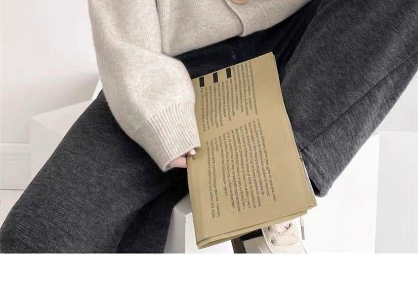 Round Neck Plain Button Oversized Cardigan Product Image