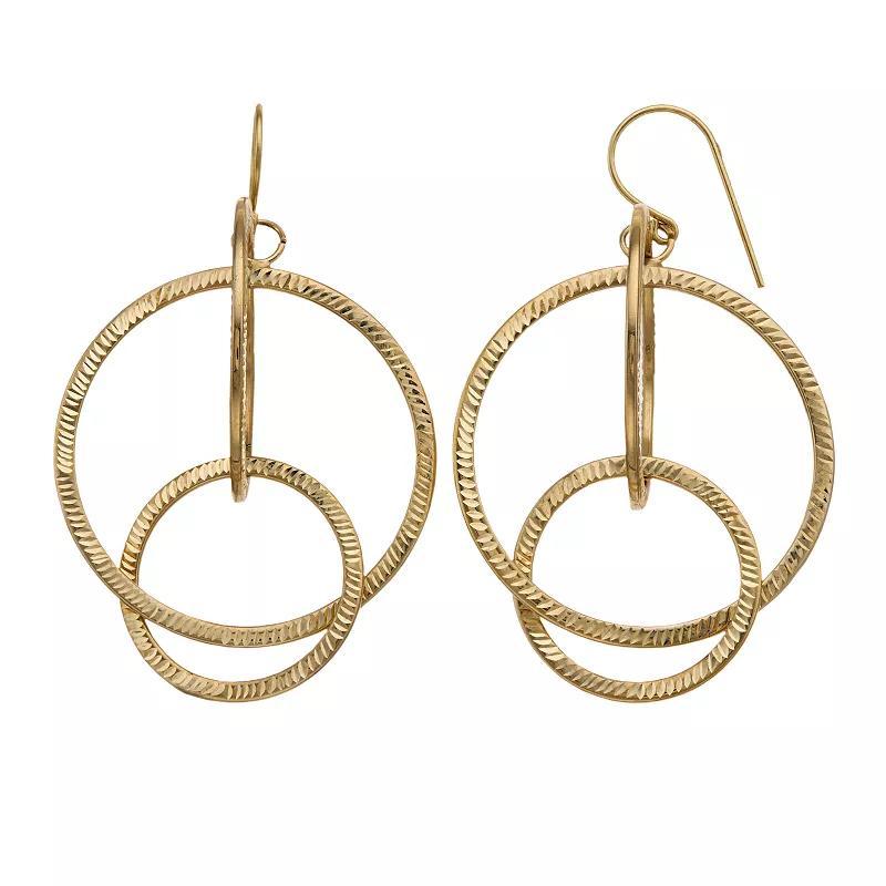 10k Gold Diamond Cut Interlocking Circle Drop Earrings, Womens Product Image