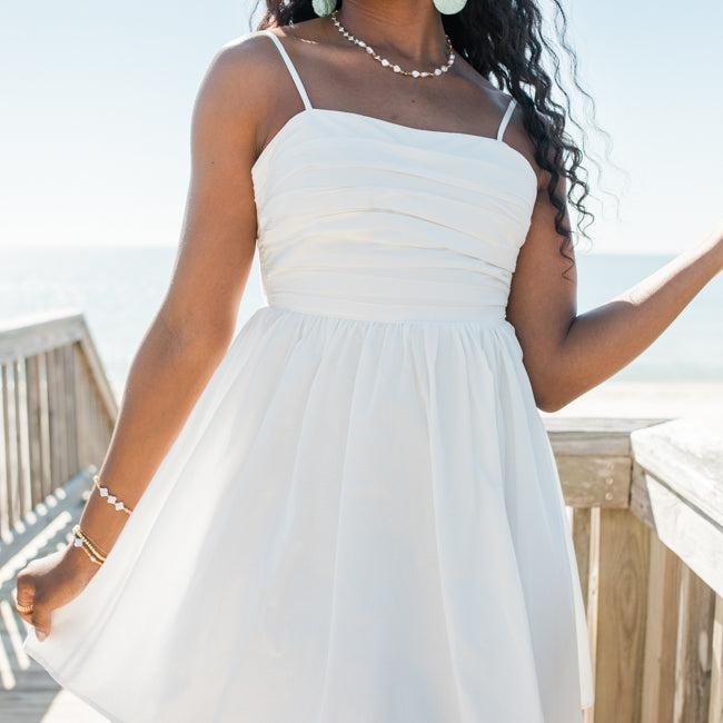 Gentle On My Mind White Rouched Top Dress Product Image