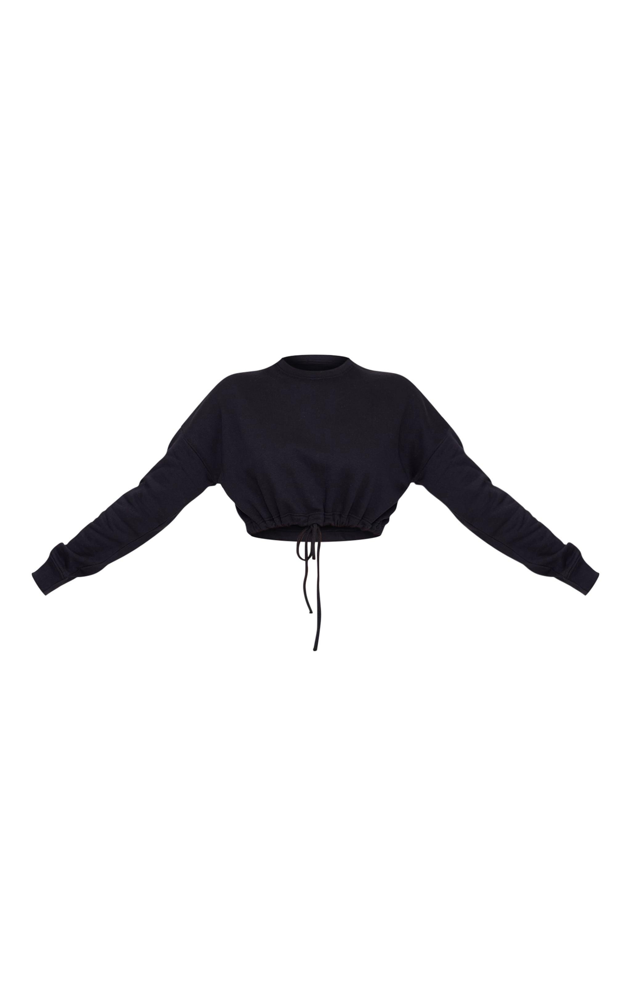 Black Drawcord Waist Cropped Sweatshirt Product Image