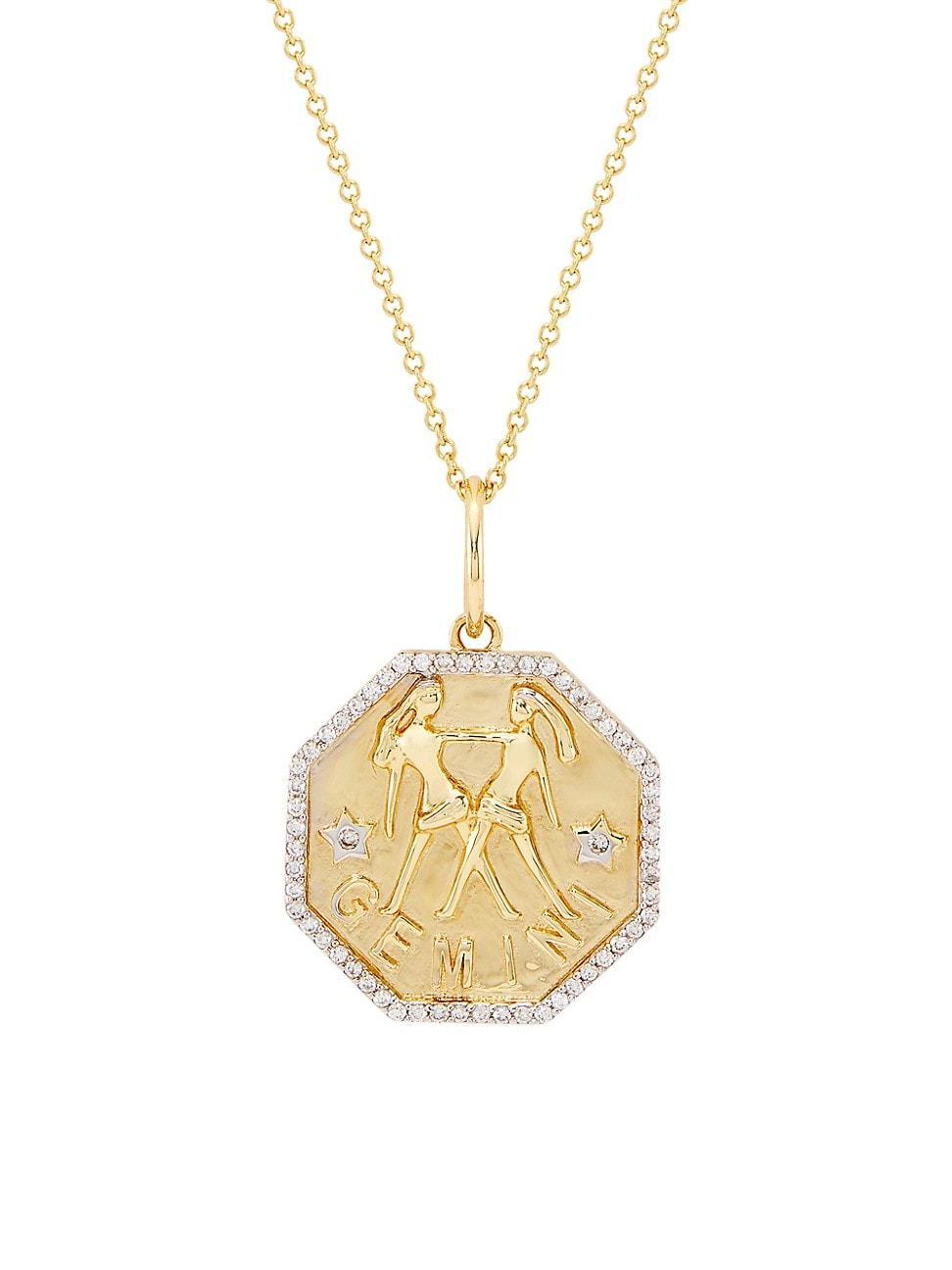 Womens 14K Yellow Gold & 0.2 TCW Diamond Zodiac Pendant Necklace Product Image