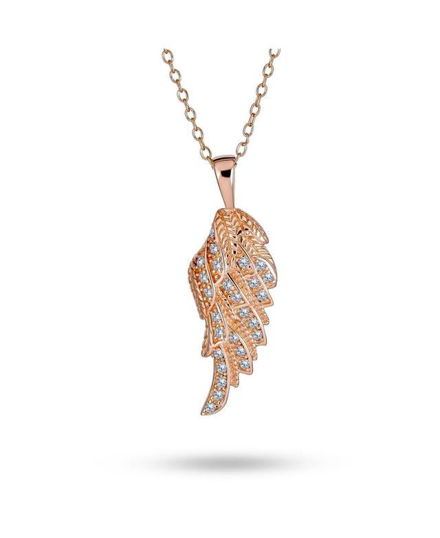 Bling Jewelry Religious Spiritual Cz Pave Accent Feather Guardian Angel Wing Pendant Necklace For Women Teen .925 Sterling Silver Product Image