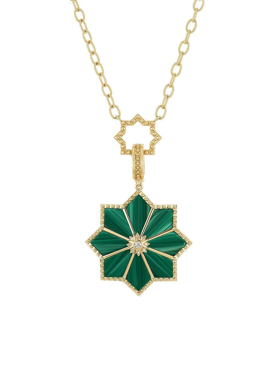 Womens Fez 18K Yellow Gold, Malachite & .063 TCW Diamond Pendant Necklace Product Image