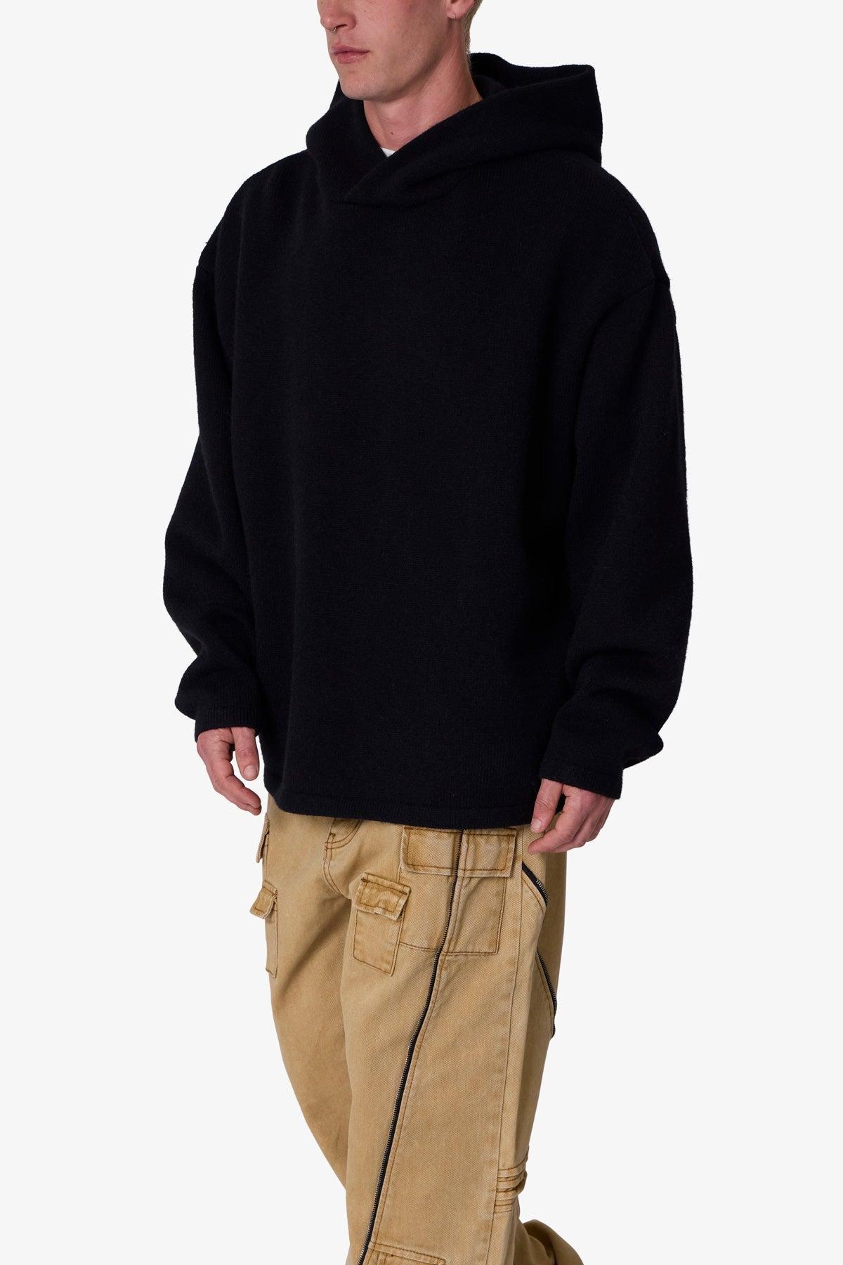 Tonal Grain Knitted Hoodie - Black Product Image