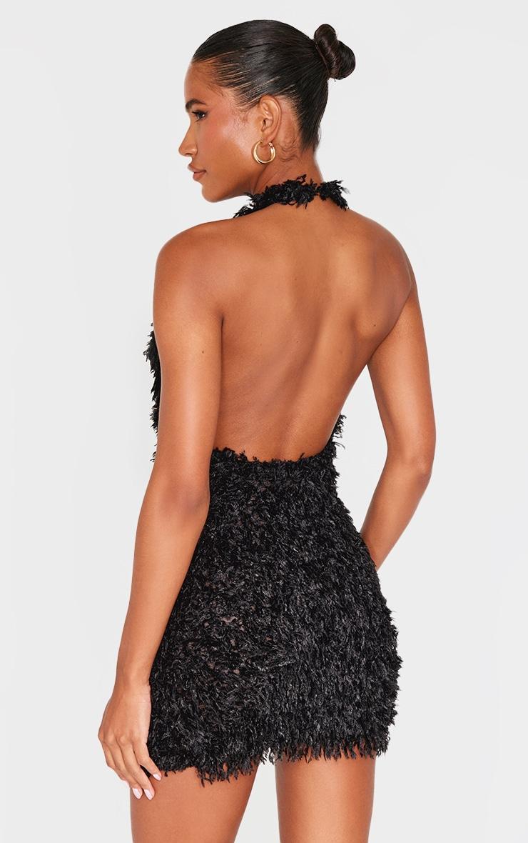 Black Faux Feather Halterneck Mini Dress Product Image