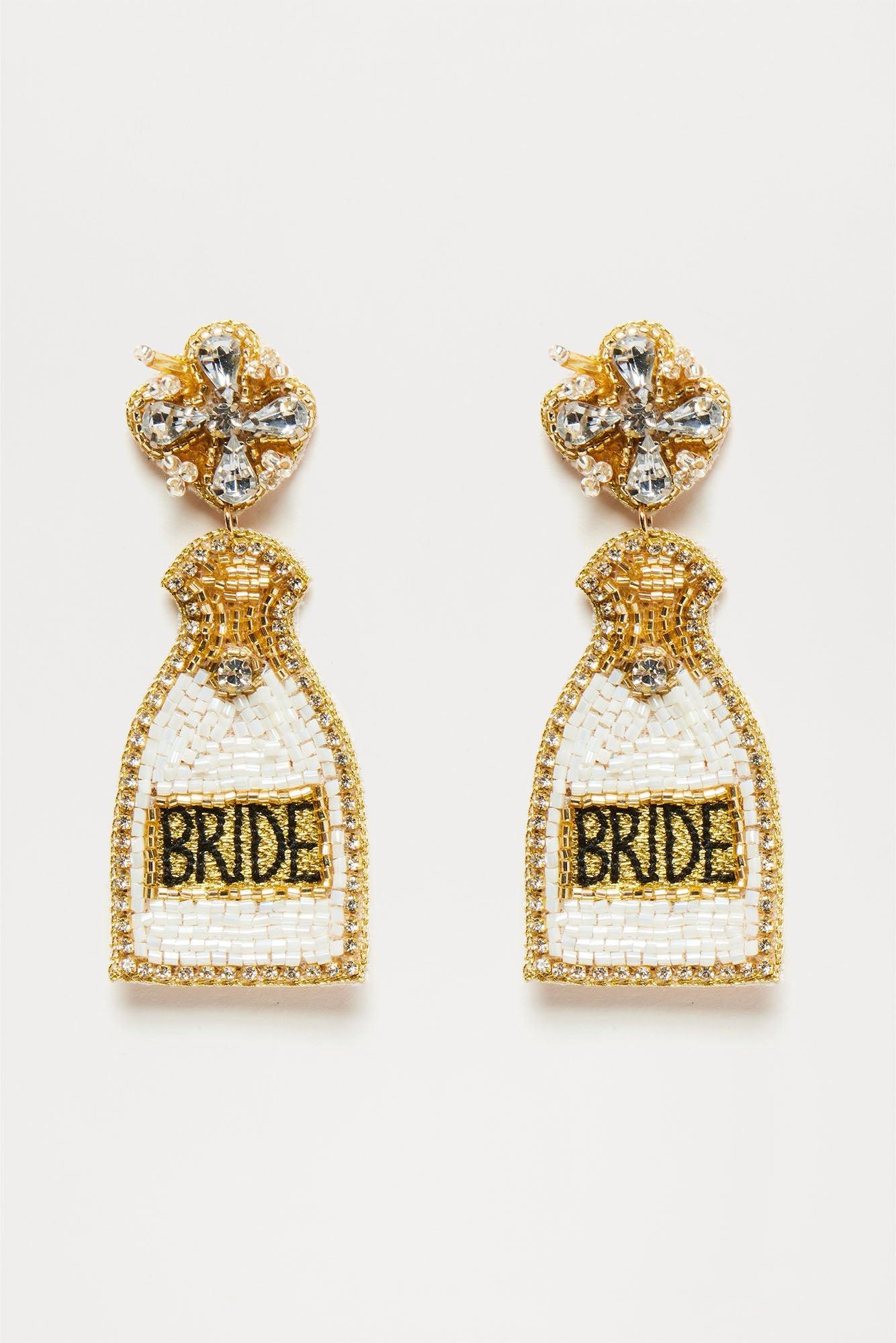 Cheers To The Bride Earrings - White Product Image