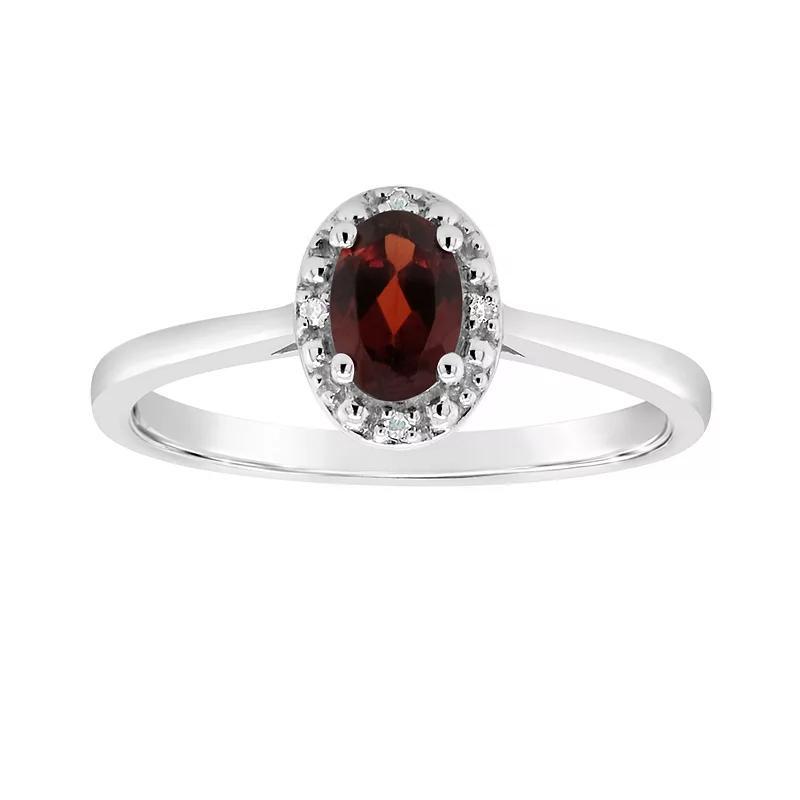 Celebration Gems Sterling Silver Oval Genuine Garnet Diamond Accent Frame Ring, Womens White Topaz Product Image