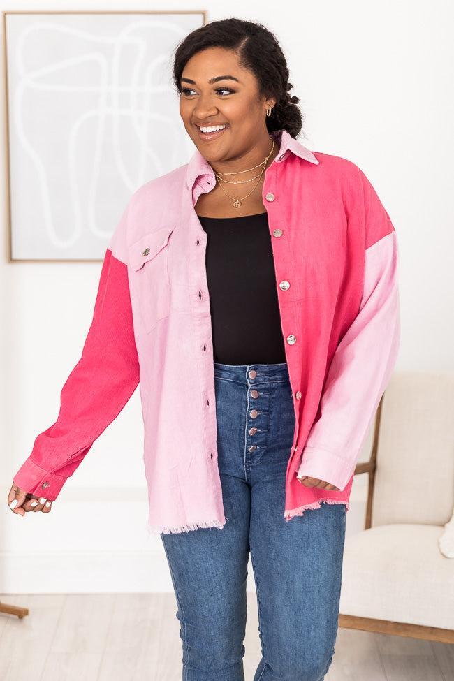 It's All You Pink Corduroy Colorblock Shacket Product Image