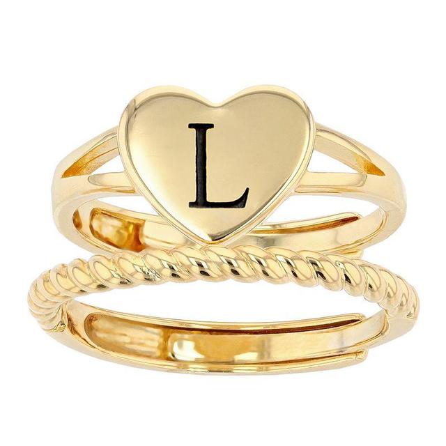 City Luxe Heart Initial & Textured Band Ring Set, Womens, Gold Tone K Product Image