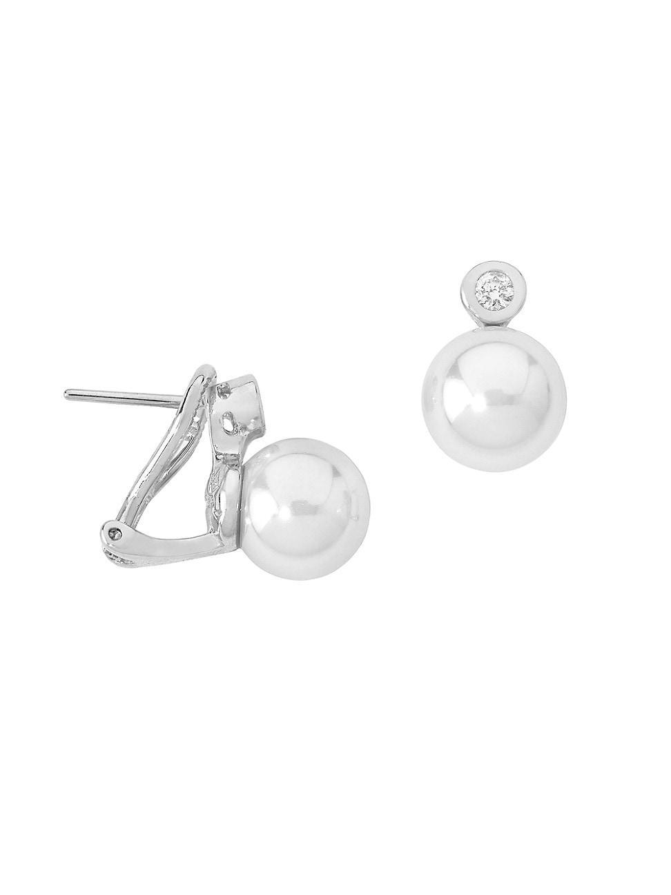 Womens Selene Rhodium-Plated Silver, Cubic Zirconia & Faux White Pearl Earrings Product Image