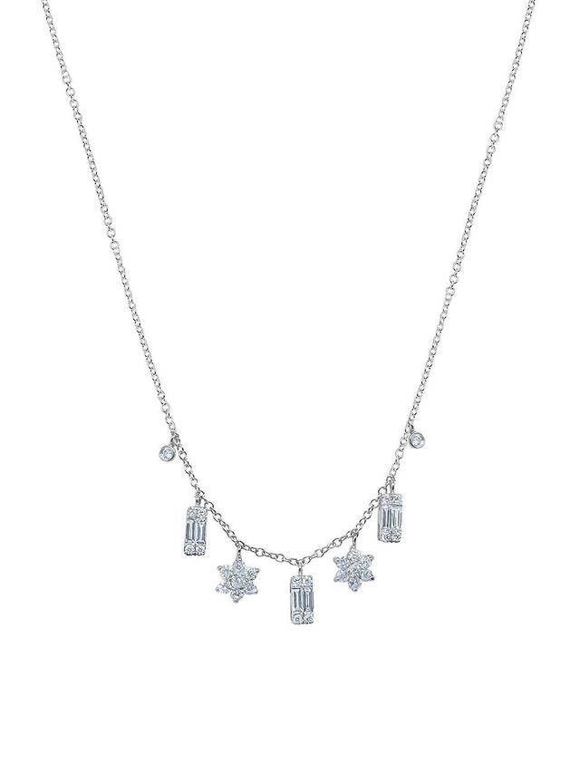 Womens 14K White Gold & 0.55 TCW Diamond Cluster And Baguette Necklace Product Image