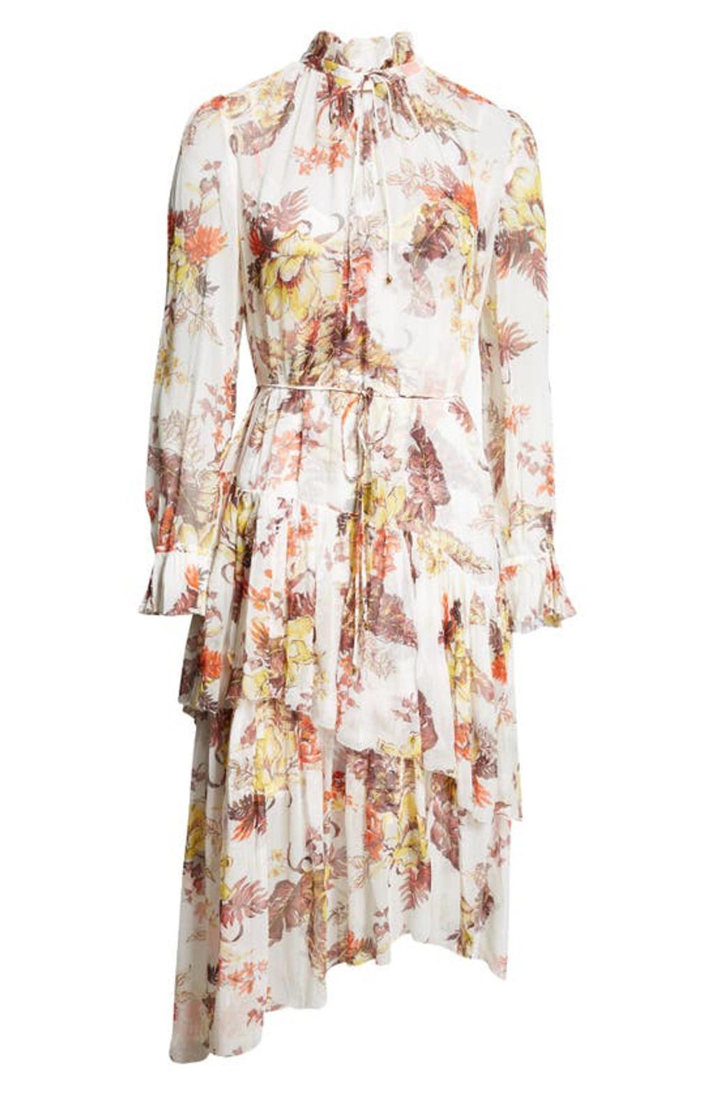 ZIMMERMANN Womens Ivory Tropical Floral Floral-print Tiered-hem Woven Midi Dress Product Image