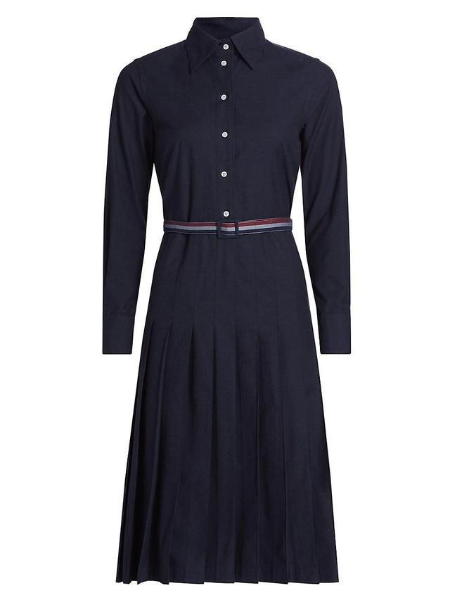 Womens Pleated Cotton Flannel Shirtdress Product Image