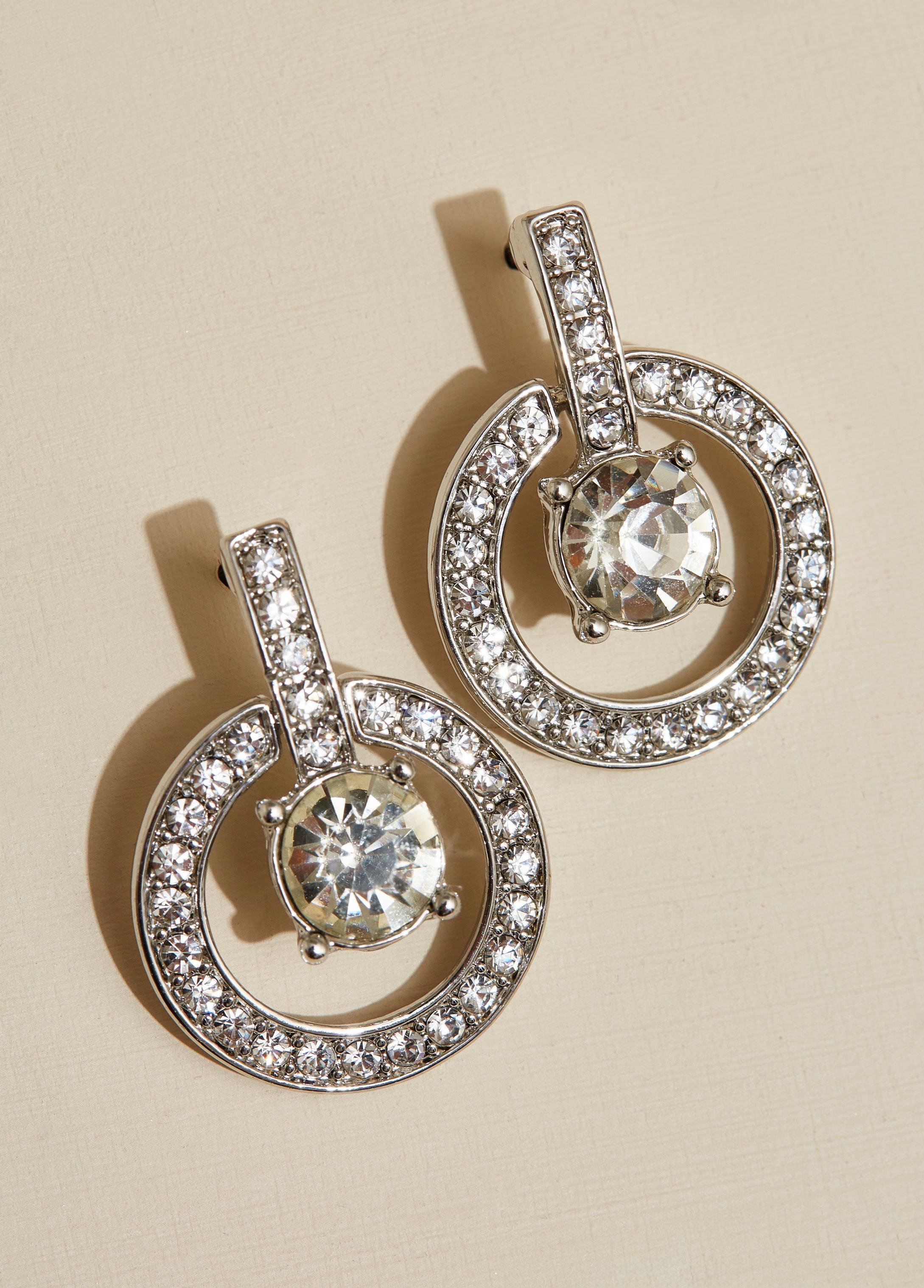 Halo Crystal Silver Tone Earrings Product Image