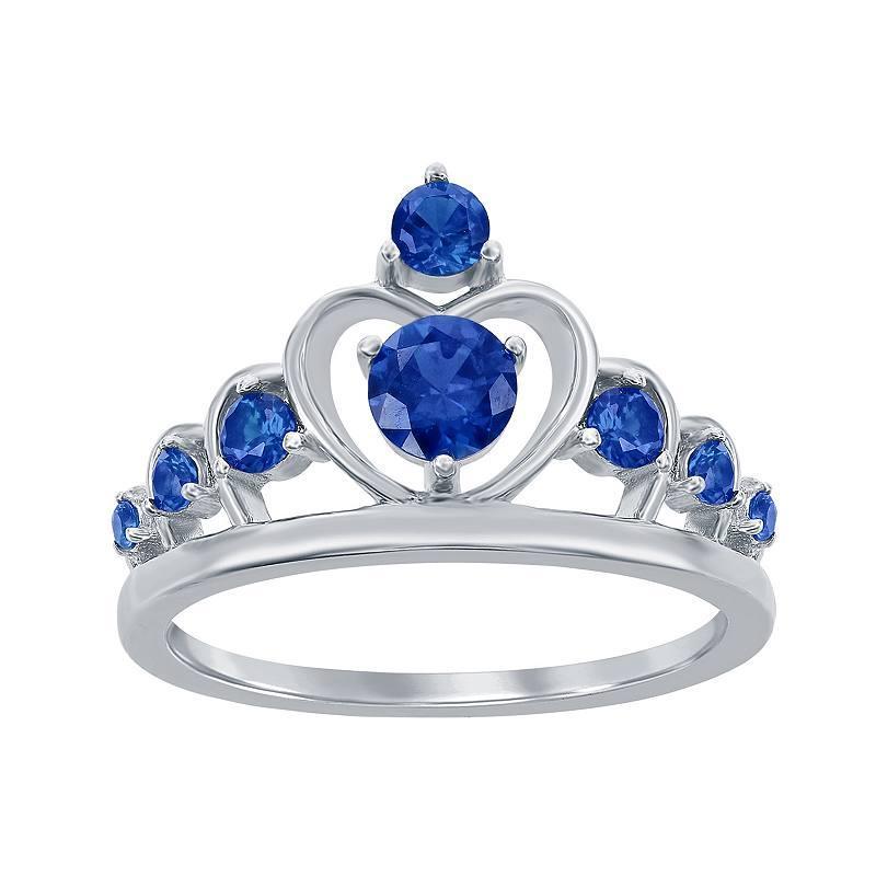 Sterling Silver Blue Cubic Zirconia Crown Ring, Womens Product Image