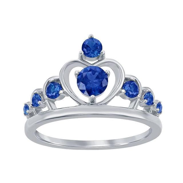 Sterling Silver Blue Cubic Zirconia Crown Ring, Womens Product Image