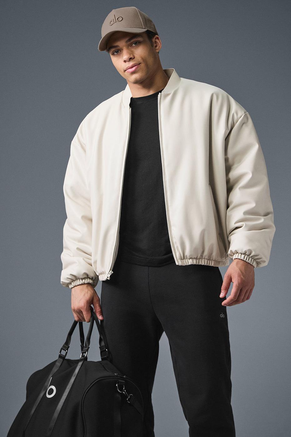 Faux Leather Premier Bomber - Bone Male Product Image