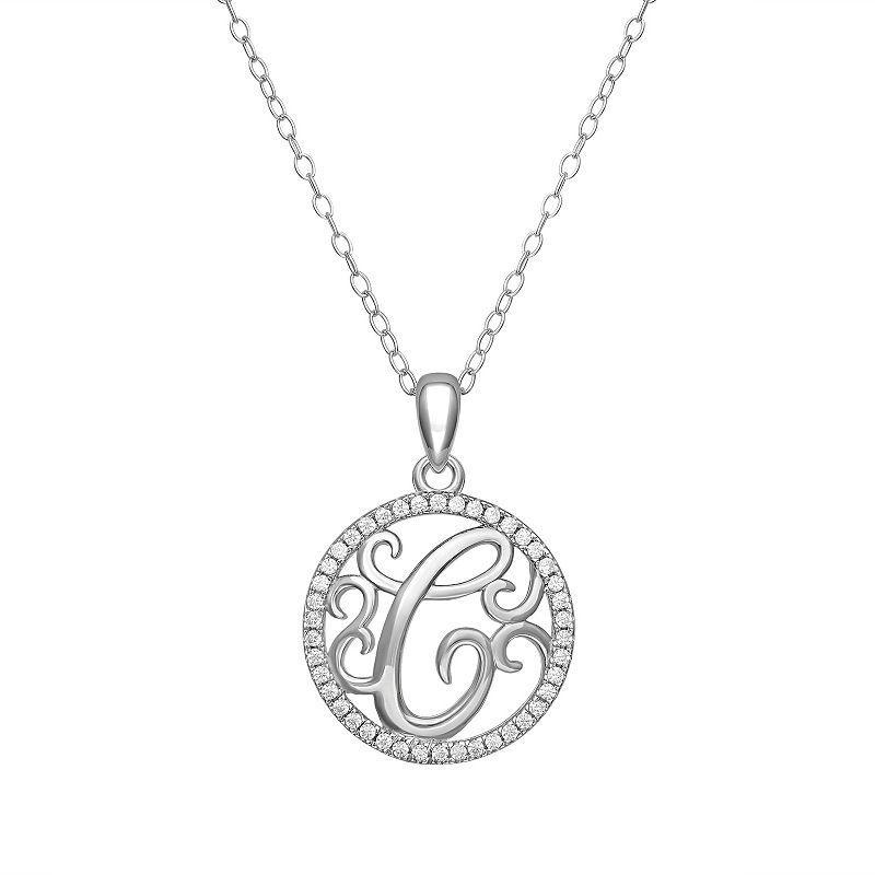 PRIMROSE Sterling Silver Cubic Zirconia Initial Pendant Necklace, Womens Grey Product Image