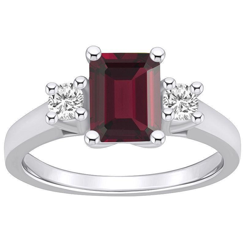 Alyson Layne 14k White Gold Emerald Cut Garnet & 1/4 Carat T.W. Diamond Ring, Womens Red Product Image