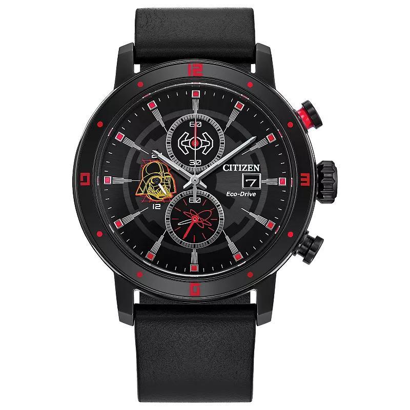 Citizen Eco-Drive Mens Chronograph Star Wars Darth Vader Black Leather Strap Watch 44mm - Black Product Image