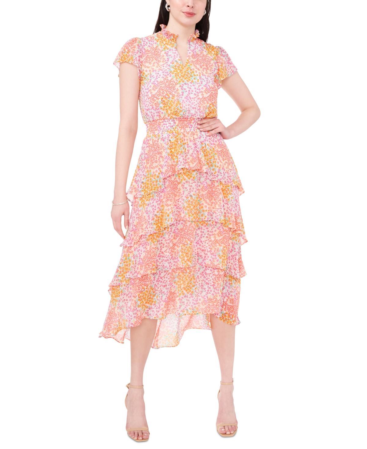 Sam & Jess Womens Floral-Printed Smocked-Waist Tiered Midi Dress Product Image