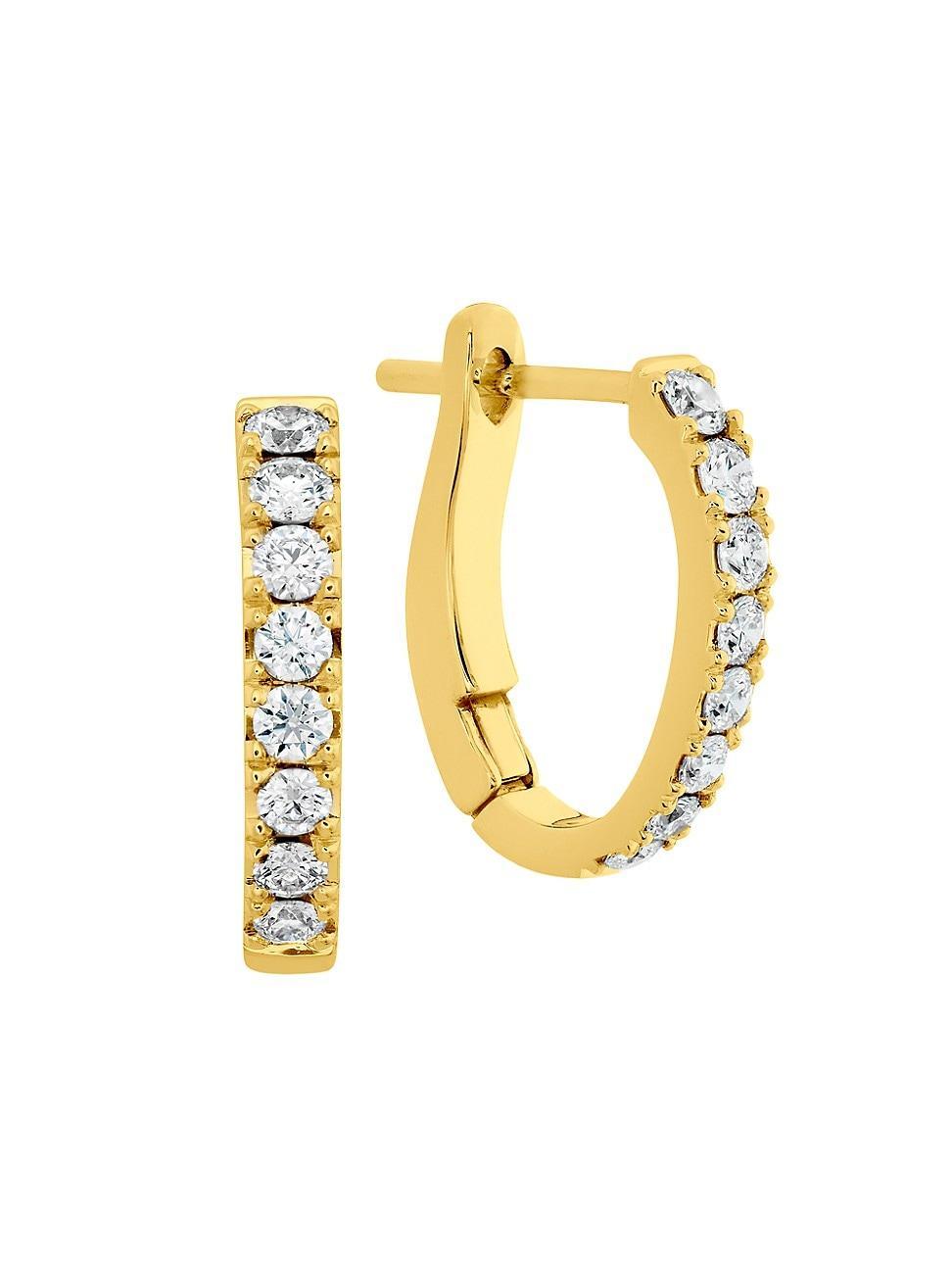 Womens 18K Yellow Gold & 0.28-0.34 TCW Diamond Mini Graduated Hoop Earrings Product Image