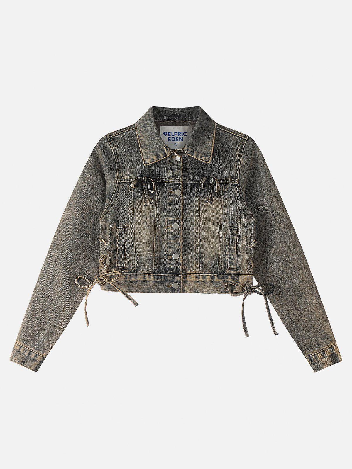 Aelfric Eden Bow Washed Cropped Denim Jacket Female Product Image