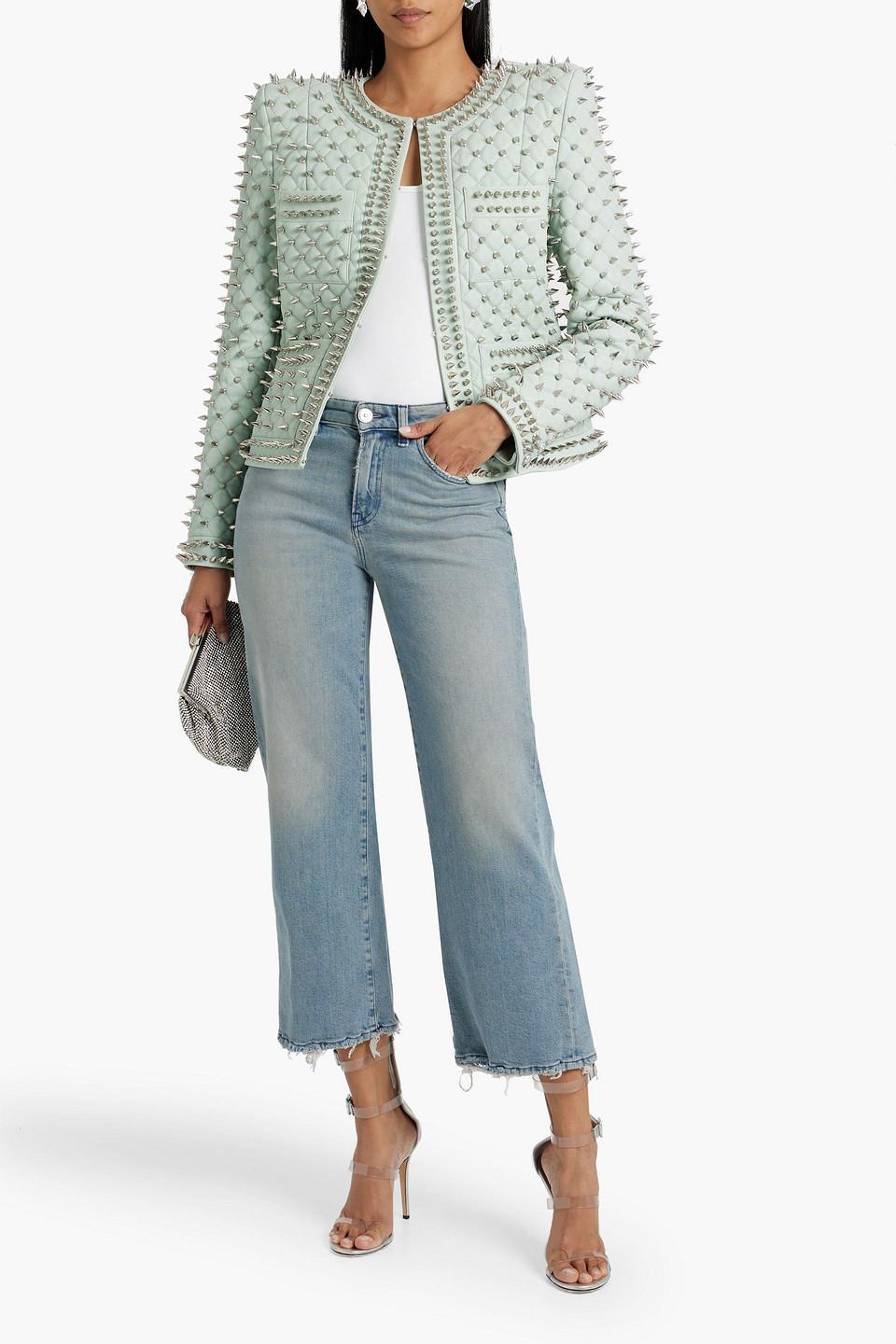 Spiked Quilted Leather Jacket In Mint Product Image