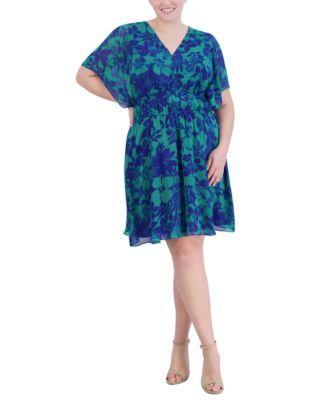 Plus Size Floral-Print Smocked-Waist Dress Product Image