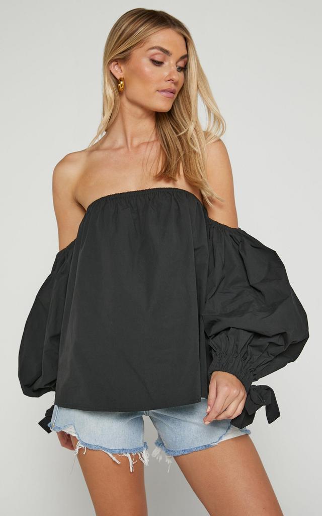 Hannah Top - Off Shoulder Puff Sleeve Top in Black Product Image