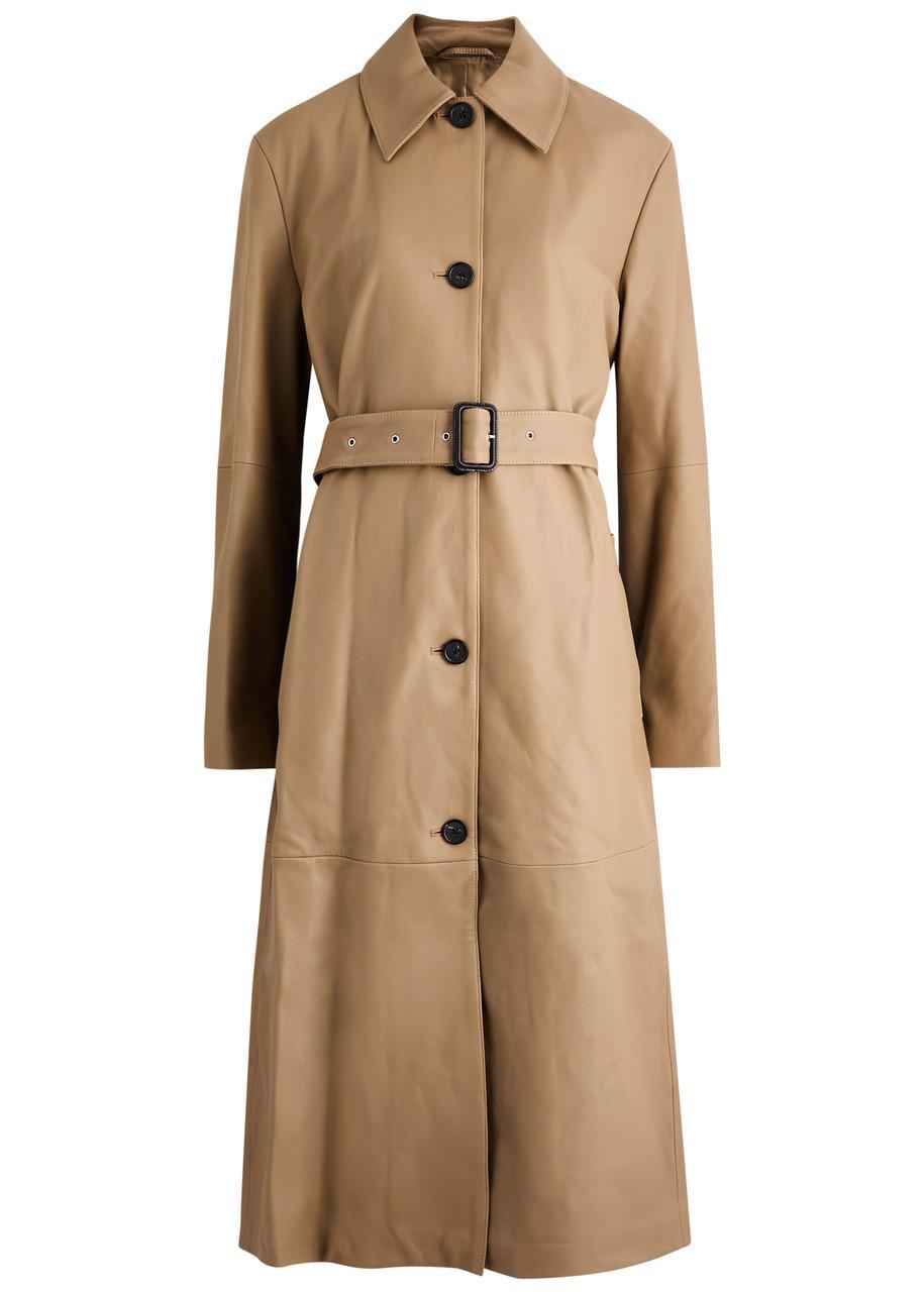 Belted Leather Oversized Coat In Beige Product Image