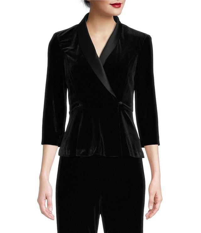 Alex Evenings Satin Portrait Collar 3/4 Sleeve Velvet Modified Peplum Wrap Top Product Image