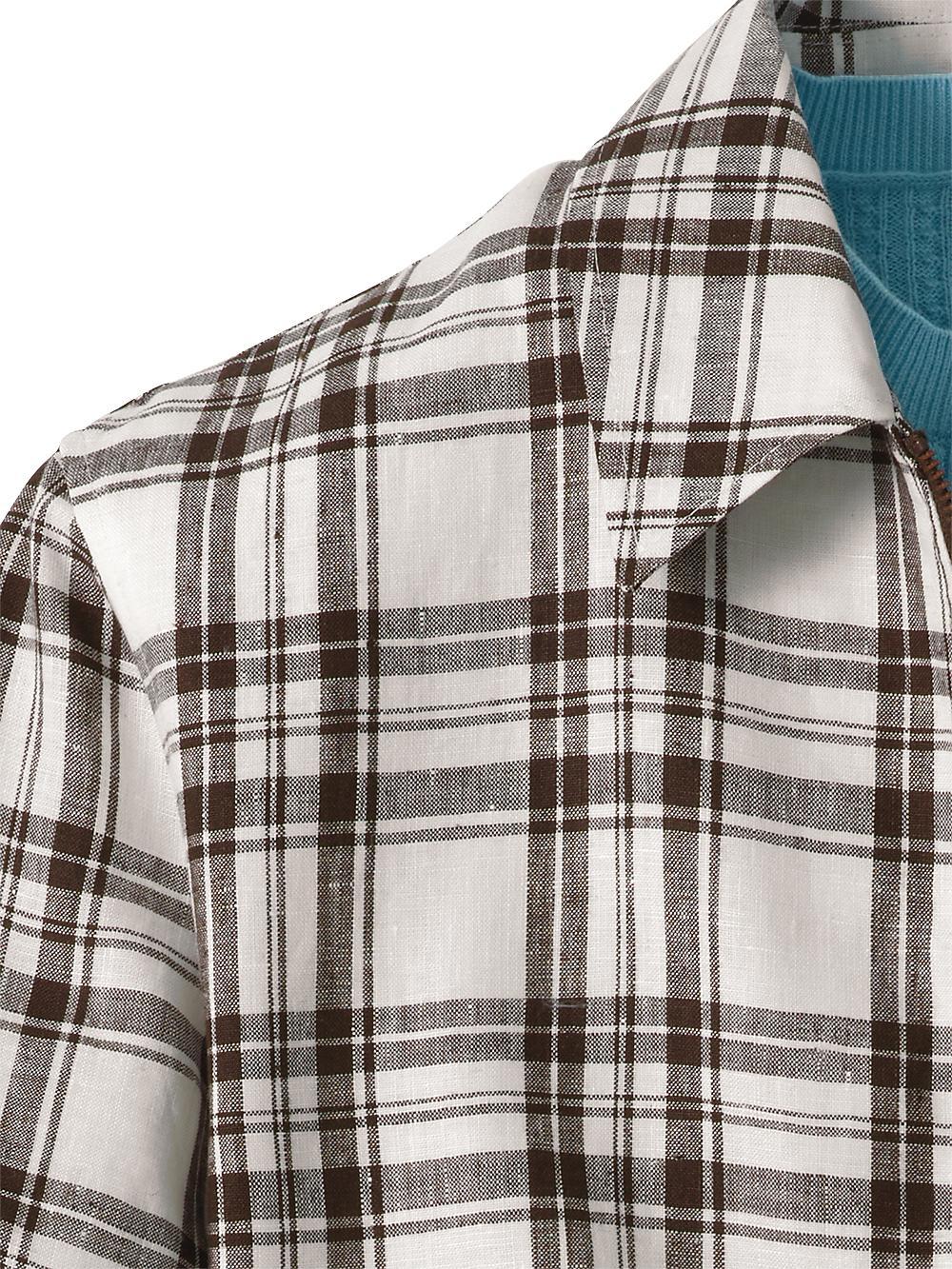 Linen Plaid Shirt Jacket - Brown/white Product Image