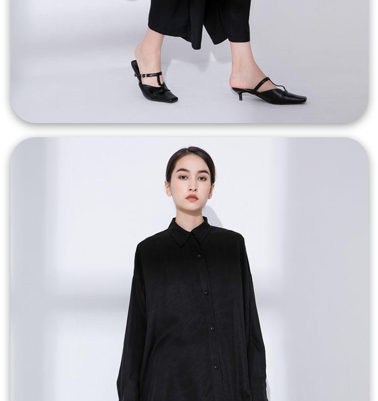 Long-Sleeve Plain Asymmetrical Button-Up High Low Tunic Shirt Product Image