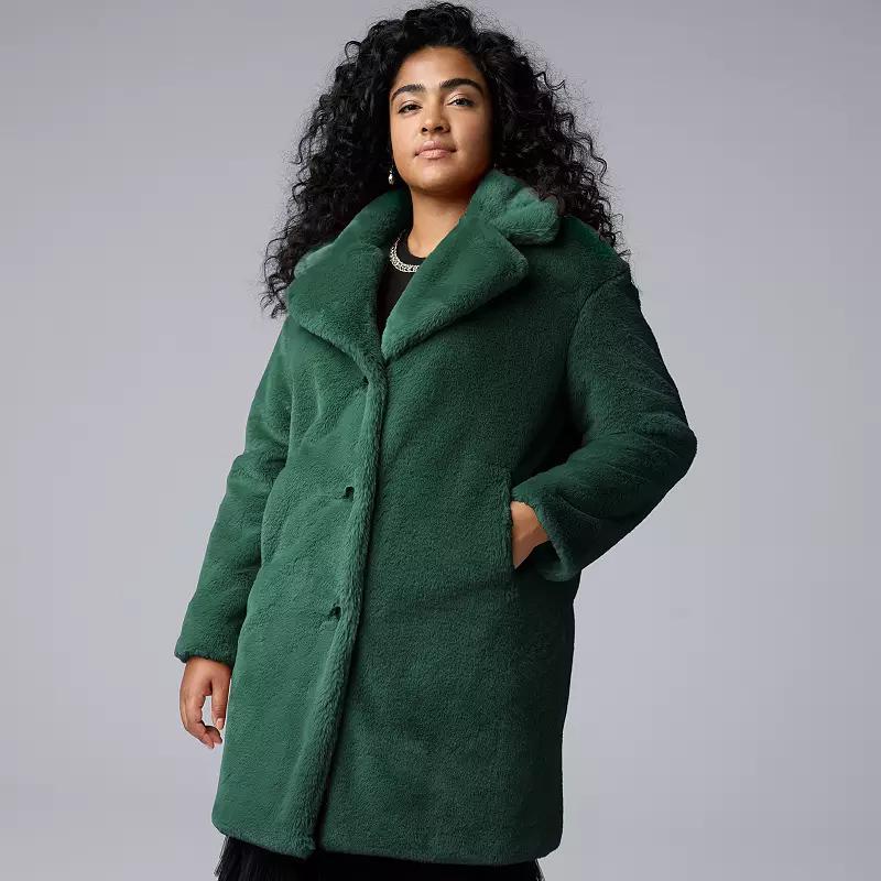 Plus Size Simply Vera Vera Wang Long Faux Fur Coat, Womens Product Image