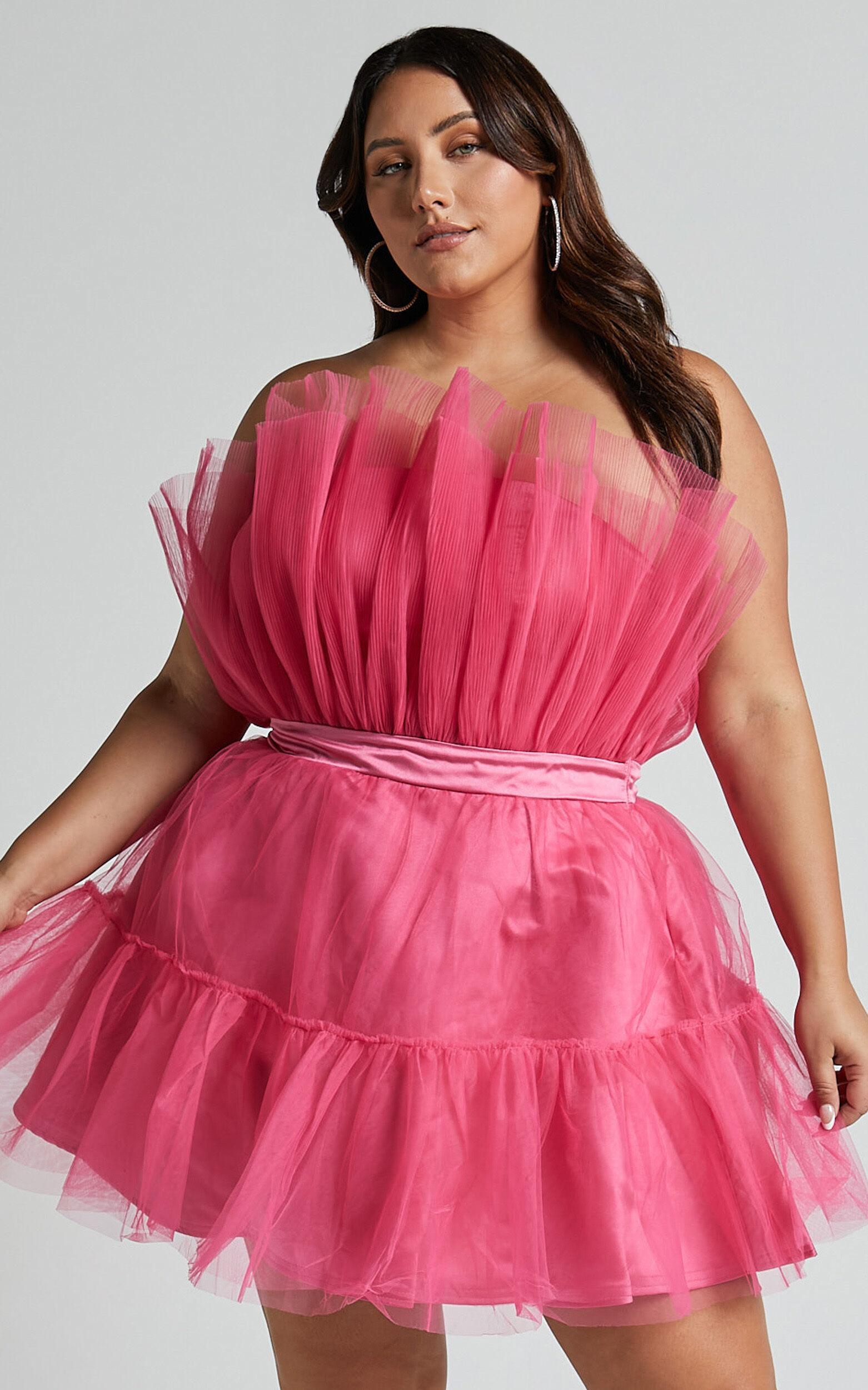 Amalya Mini Dress - Tiered Tulle Fit and Flare Dress in Hot Pink Product Image