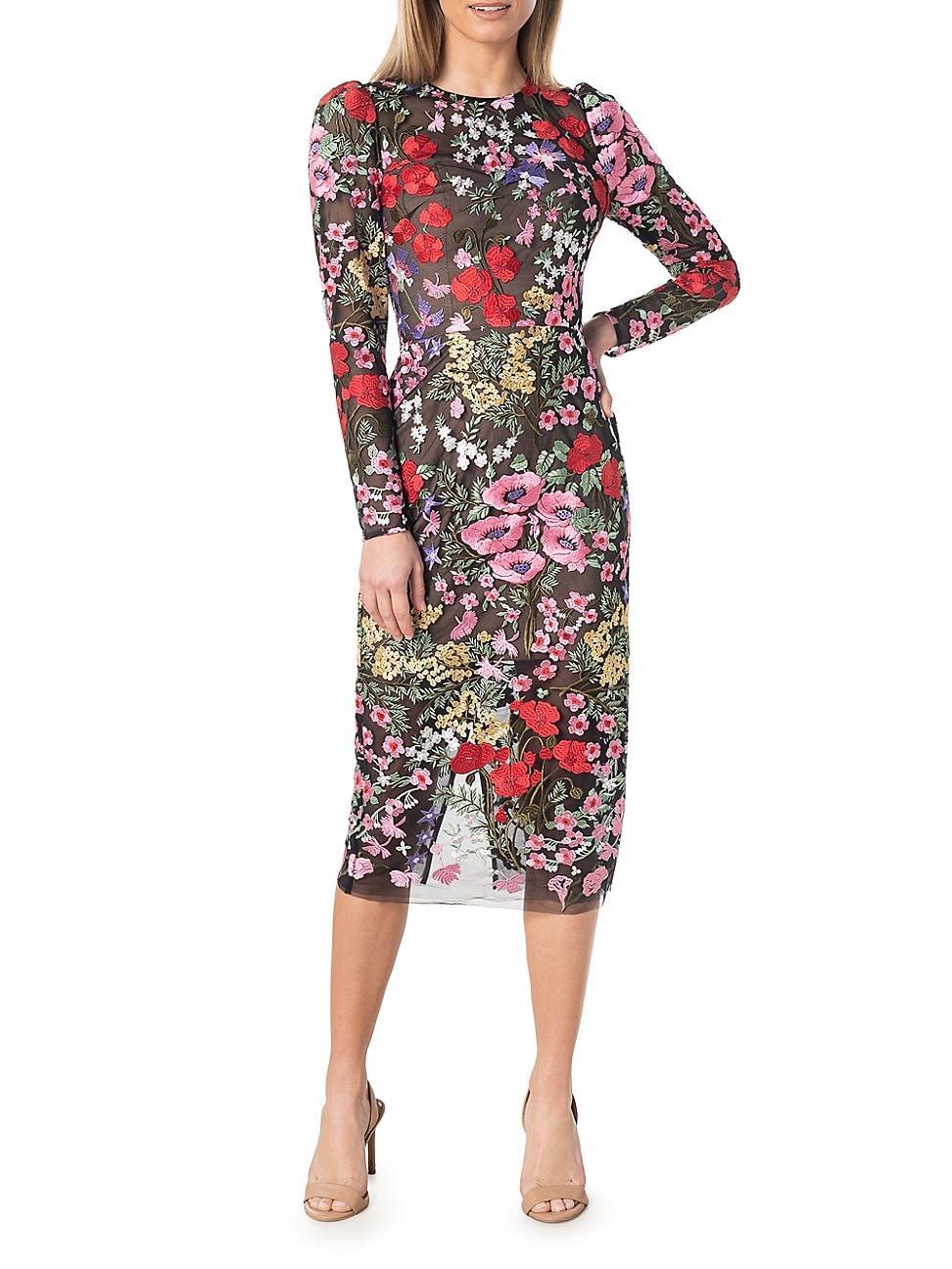 Womens Sophia Floral Embroidered Midi-Dress Product Image