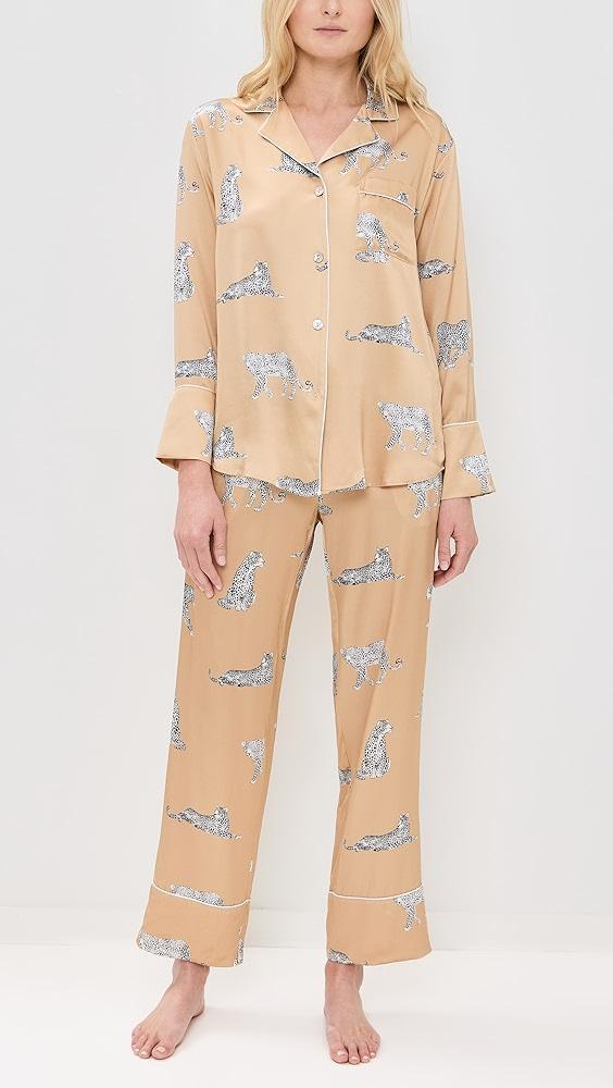 Petite Plume Mulberry Silk Panther Champagne Pajama Set | Shopbop Product Image