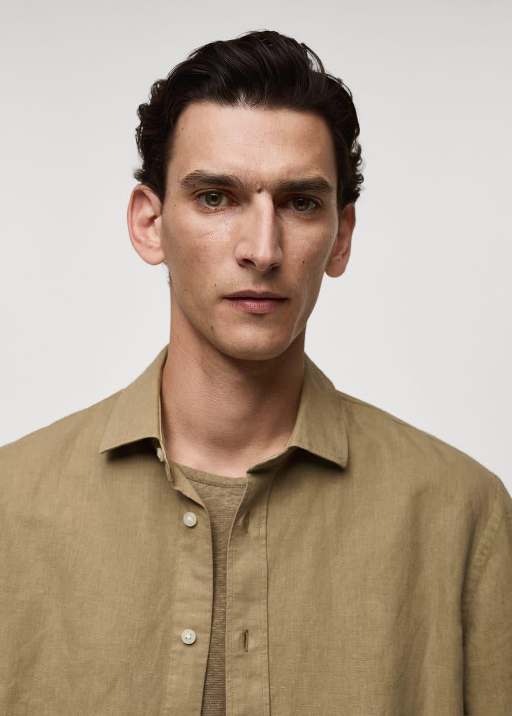 MANGO MAN - Classic-fit linen-blend shirt khakiMen Product Image