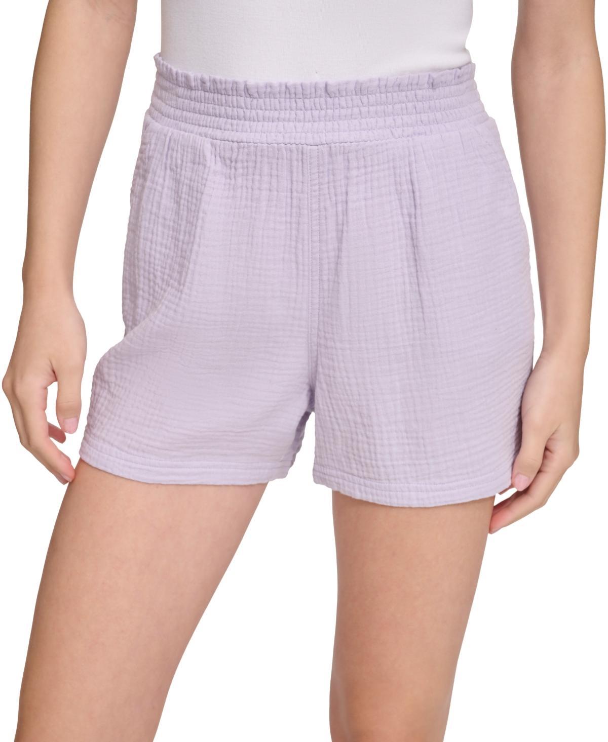 Calvin Klein Jeans Womens Smocked-Waist Double-Crepe Pull-On Cotton Shorts Product Image