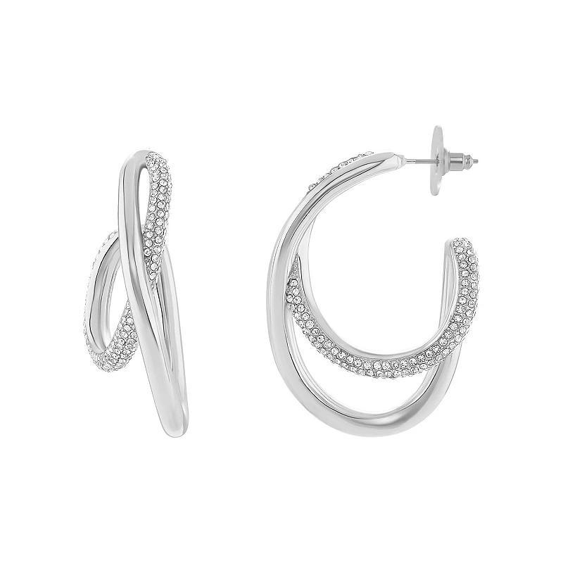 Emberly Polished Glass Stone Double C-Hoop Earrings, Womens, Gray Product Image