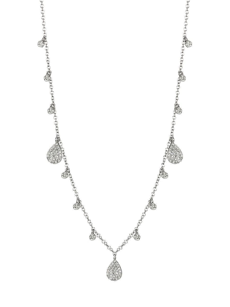 Womens 14K White Gold & Diamond Multi-Charm Necklace Product Image