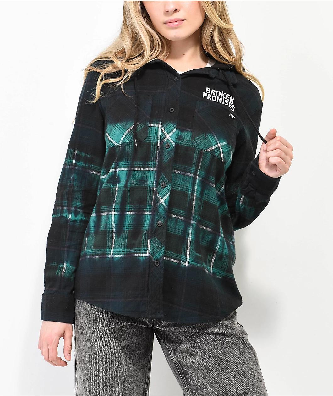 Broken Promises Thomas Overdyed Green Hooded Flannel Shirt Product Image