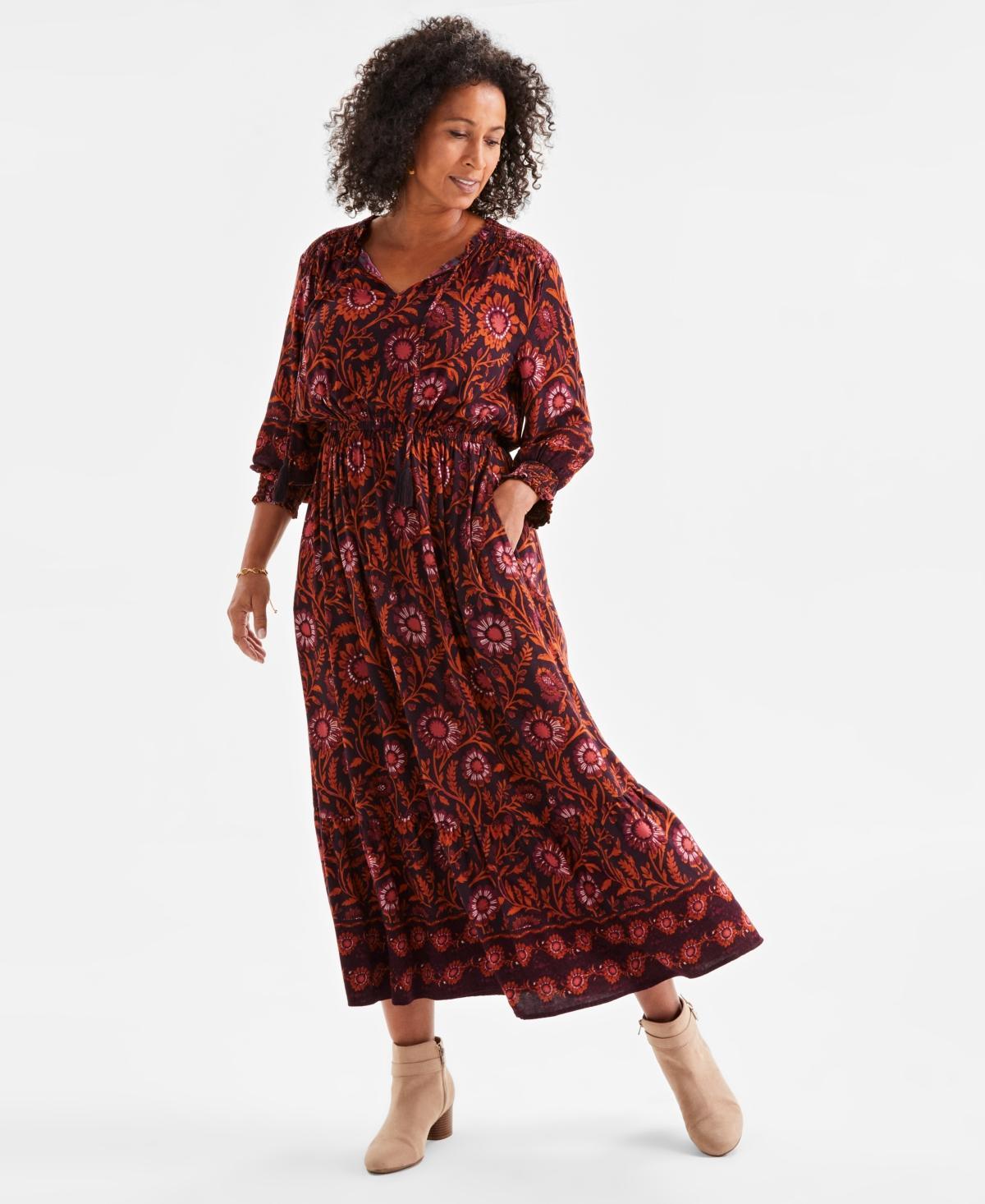 Style & Co Womens Printed Smocked-Waist Maxi Dress, Created for Macys Product Image