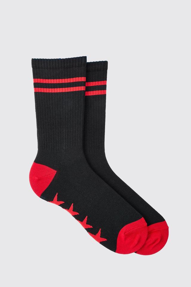 Mens Black Star Sole Graphic Stripe Socks, Black Product Image