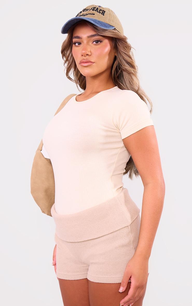 Cream Rib Short Sleeve Bodysuit Product Image