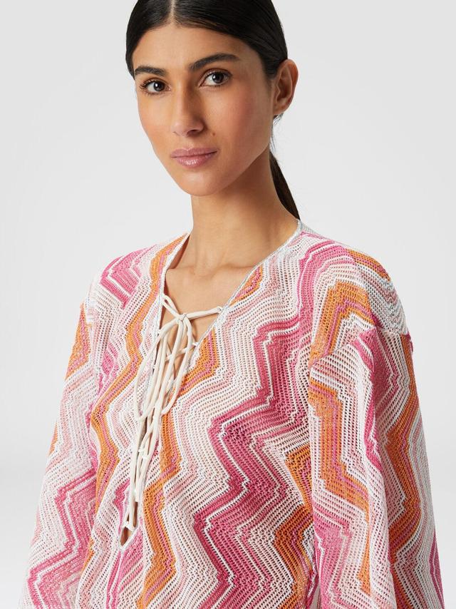 Short cover-up kaftan with braided lacing Pink | Missoni Product Image