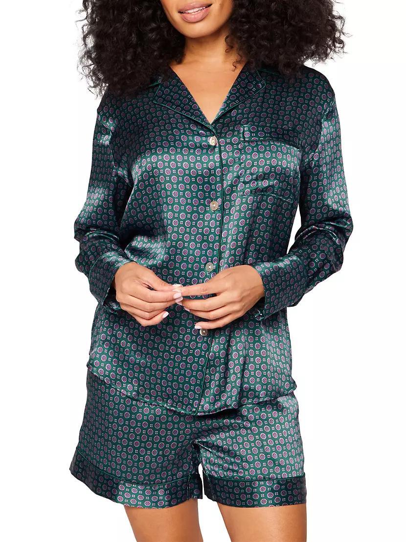 Mulberry Silk Foulard Long-Sleeve Shirt & Shorts Pajama Set Product Image