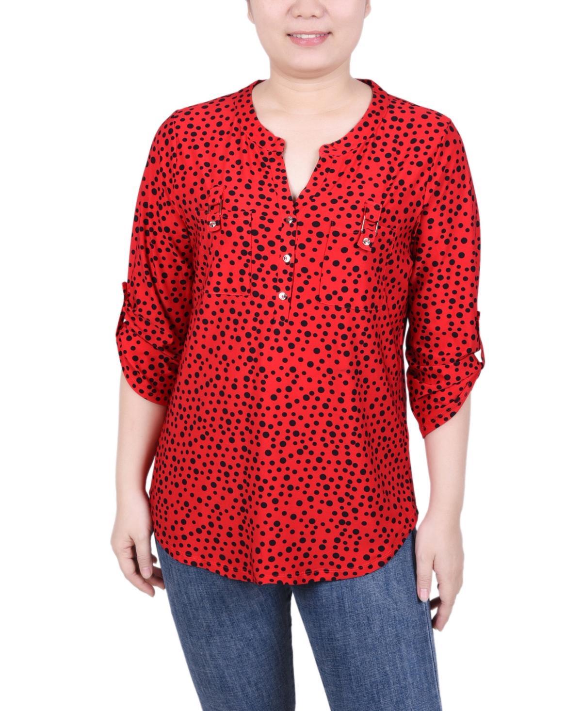 Ny Collection Womens Long Tab-Sleeve Top with Pockets Product Image