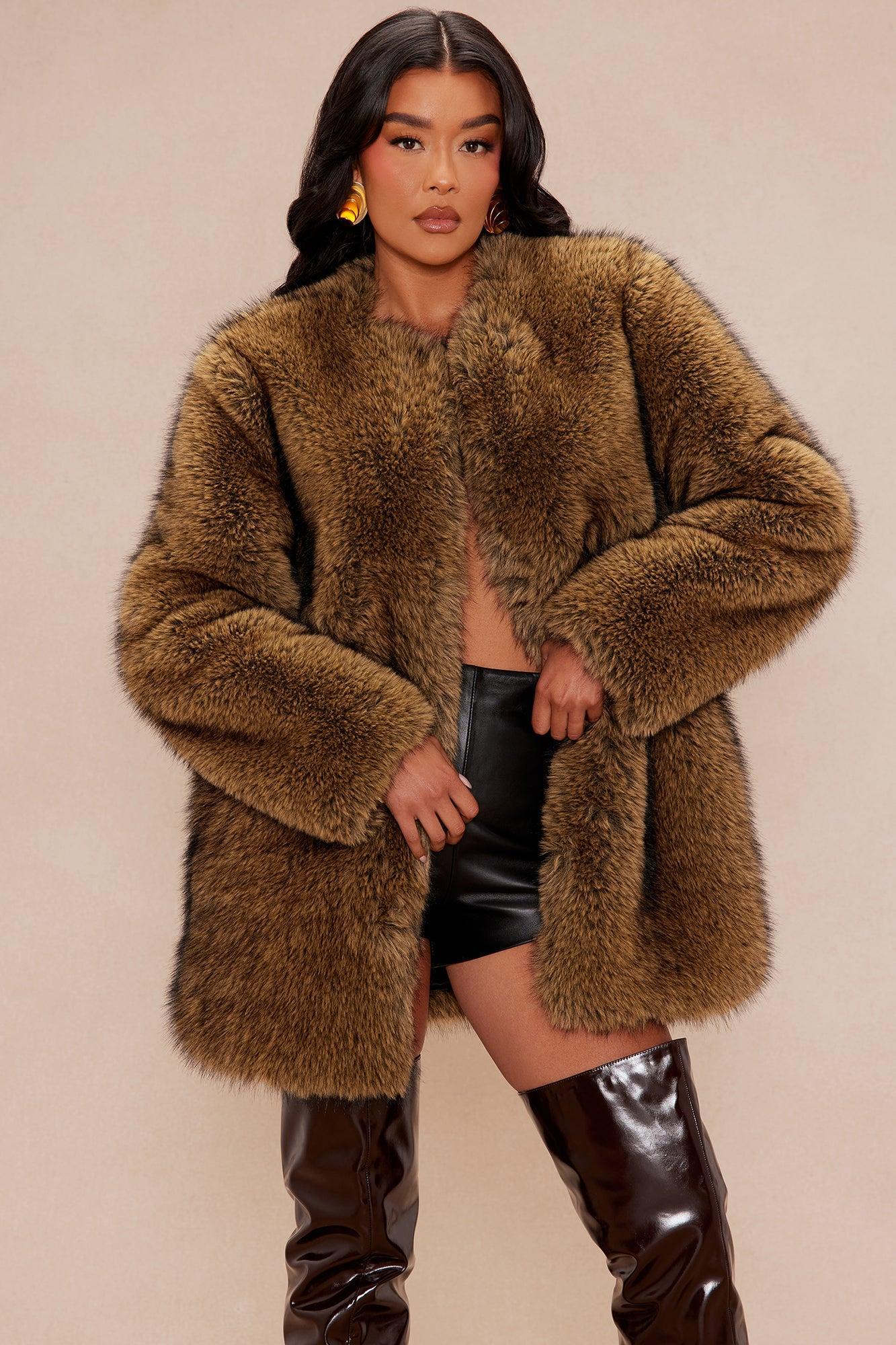 So Demure Faux Fur Coat - Brown Product Image